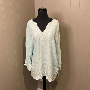 Eccobay Extra Large Light Blue Tunic Embroidered Floral Sheer Lining